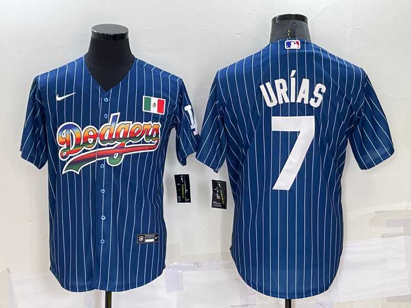 Los Angeles Dodgers #7 Julio Urias Rainbow Navy Blue Pinstripe Mexico Cool Base Nike Jersey,We sell and wholesale Los Angeles Dodgers #7 Julio Urias Rainbow Navy Blue Pinstripe Mexico Cool Base Nike Jersey on line form chian!